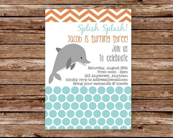 Custom Printable Dolphin Birthday Party Invitation Il_570xn