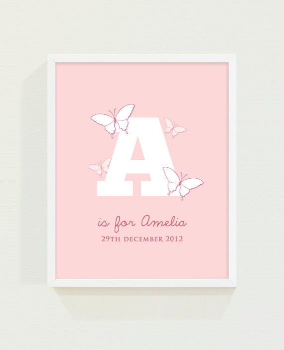 Custom Child's Keepsake Initial Print - Girls Butterfly (Any Initial) Il_570xn