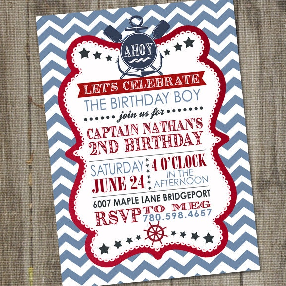 Nautical Sailor Chevron Printable Birthday Party Invitation