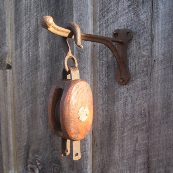 Vintage Block and Tackle with Cast Iron Wall by SugarLMtnAntqs