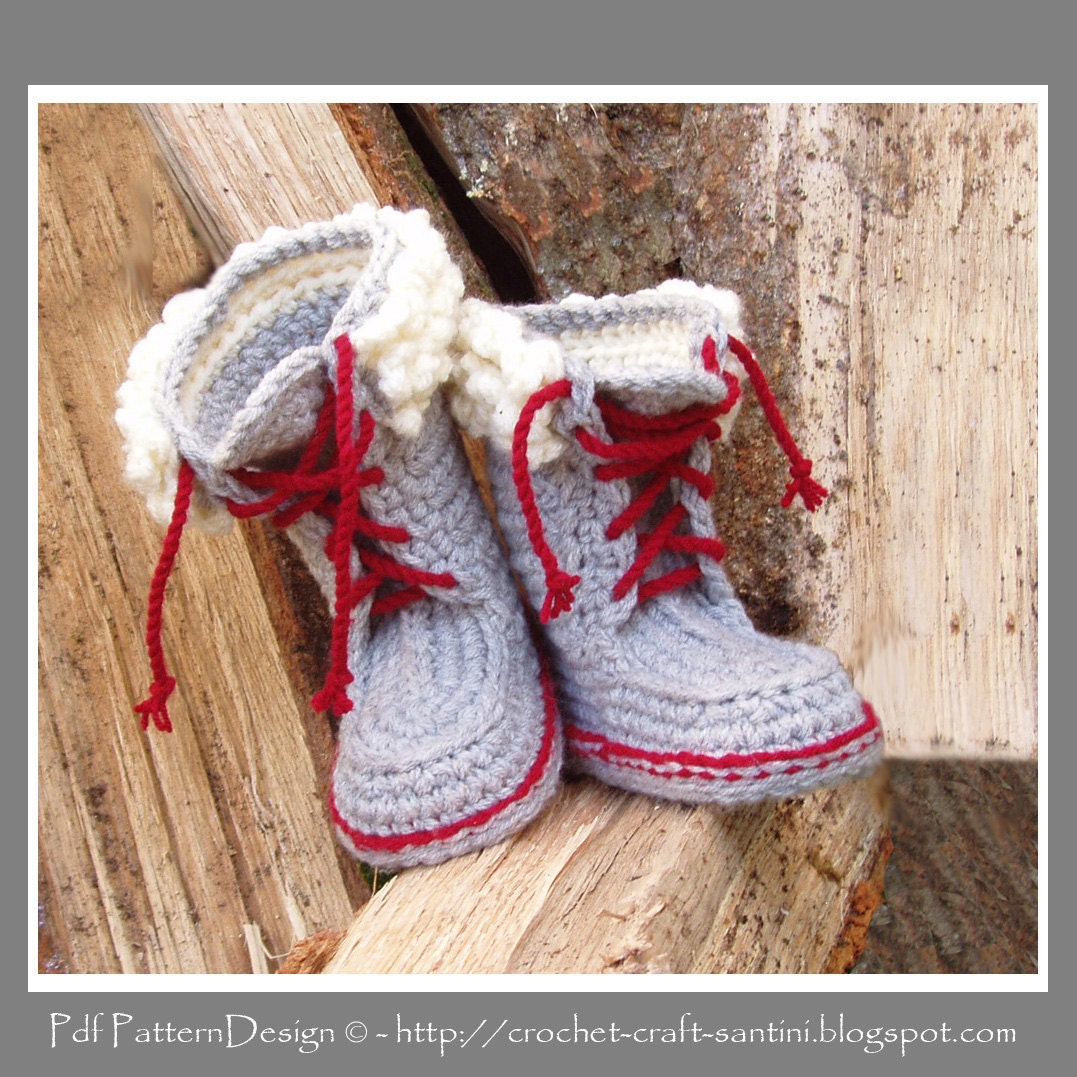 Kids Winter Boot-Slippers with Fur and Laces - Crochet Pattern - Instant Download Pdf - PdfPatternDesign