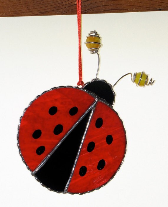 Stained Glass Suncatcher Ladybug with Wire and by GLASSbits