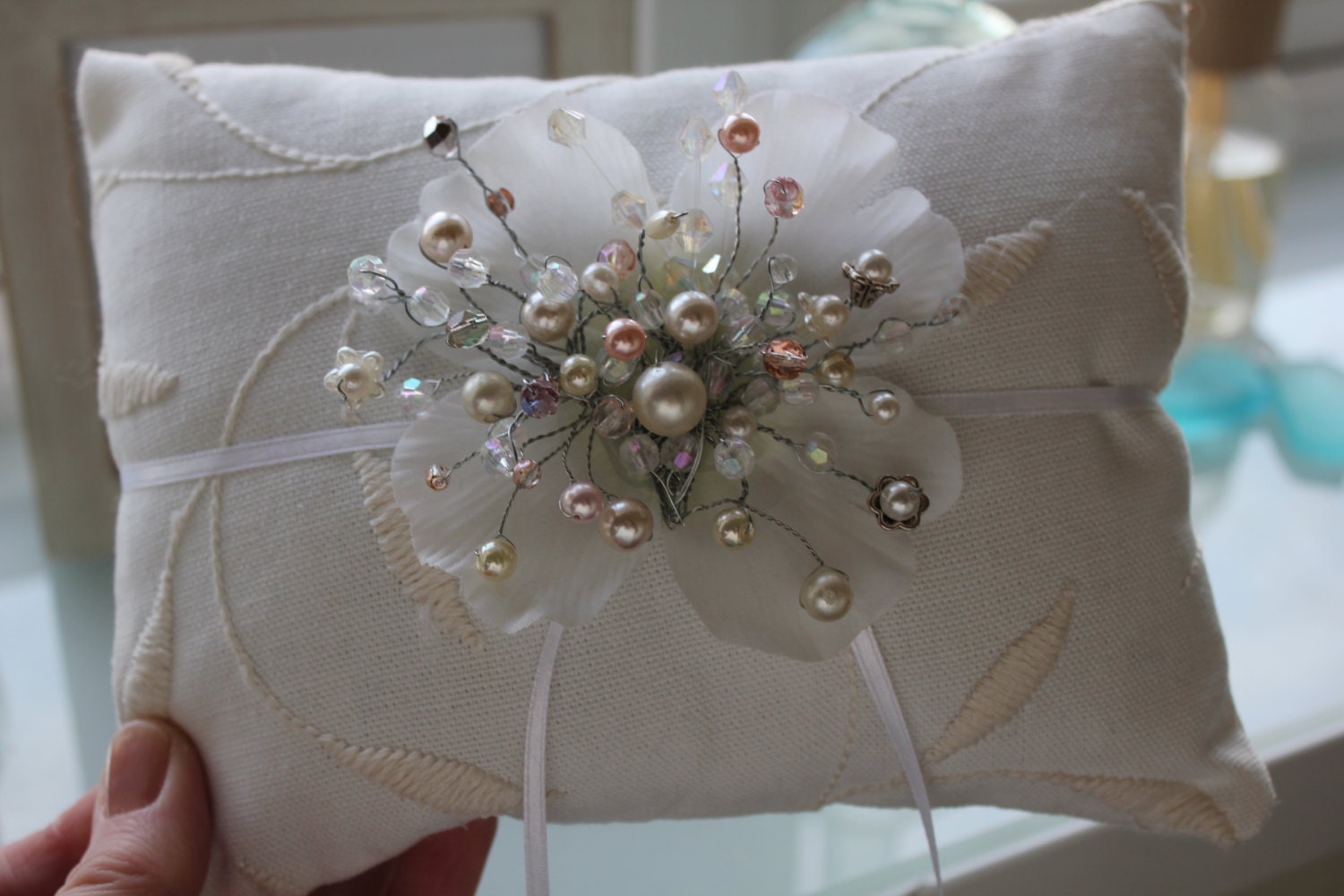 Vintage Elegance -  Ring Pillow- cushion Vintage- Country - Whimsical - Garden Wedding - EdenBridal