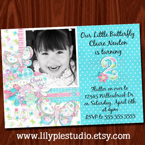 NEW- Butterfly Photo Birthday Party Invitation PRINTABLE digital file Il_570xn