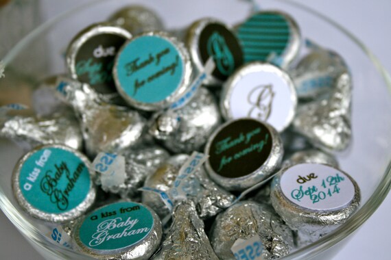 Turquoise and Brown- Hershey Kiss Labels for Baby Shower- Print Your Own Il_570xn