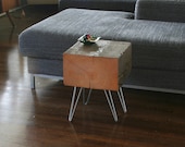 koan mini coffee table with hairpin legs - reclaimed old growth, modern industrial - deep forest raw beauty - birdloft