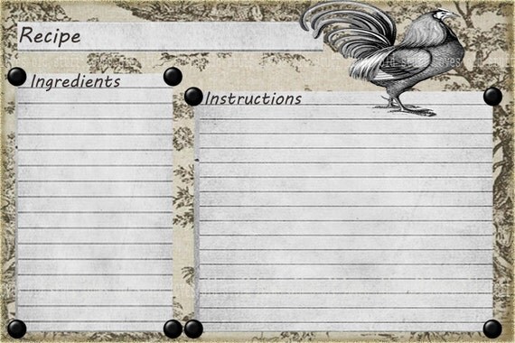 French Rooster Recipe Card 4x6 Country Kitchen by lovesoldstuff