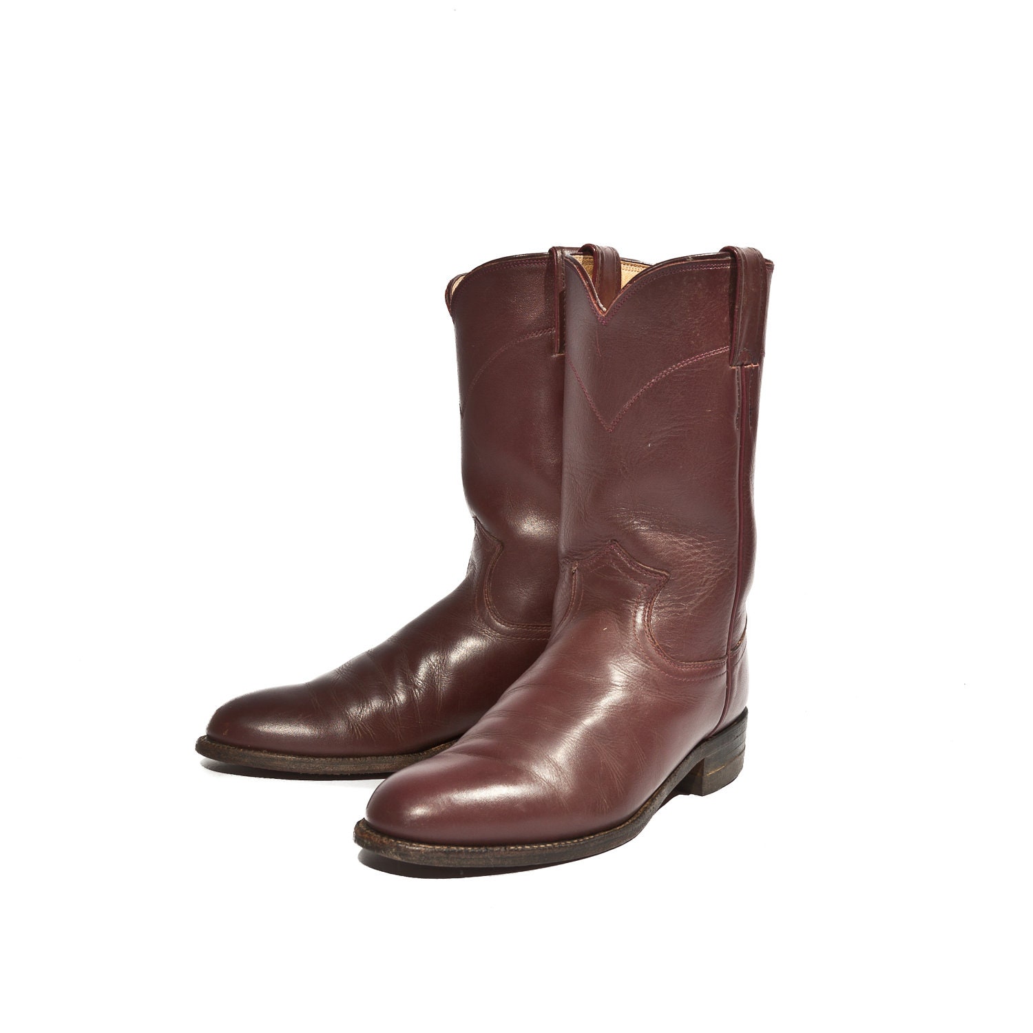 Burgundy Oxblood Justin Ropers Pull On Cowboy Western Boots Women size 7 1/2 B (fit 8 - 8.5)