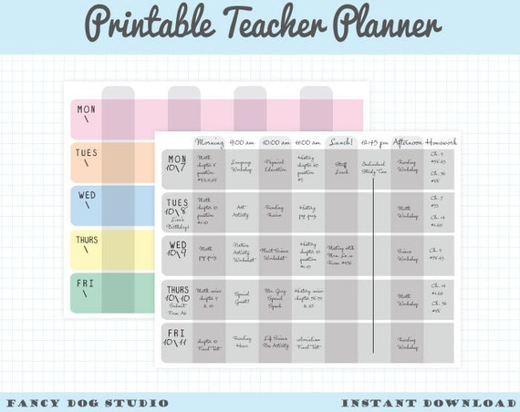 Printable Weekly Teacher Planner Calendar by PaulaKimStudio
