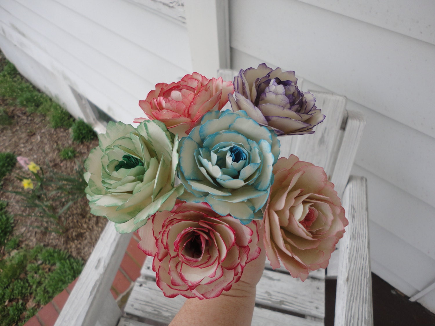 Tattered Red Rose Paper Rose Half Dozen Set of 6 by PoshStudios