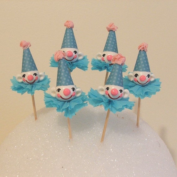 Circus Clowns in Blue Hats Cupcake Toppers/Picks Il_570xn