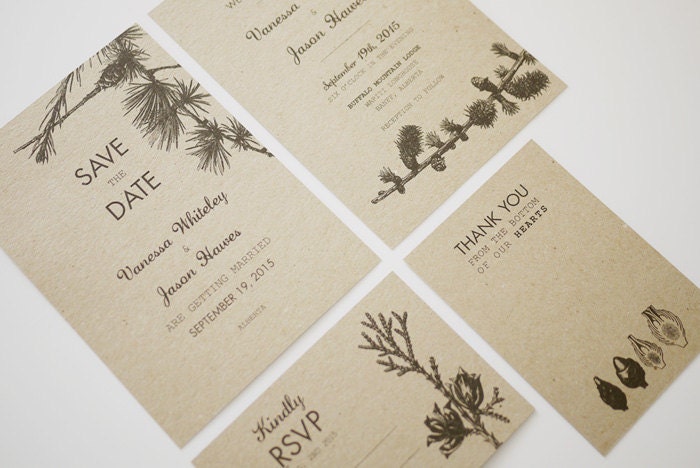 Items similar to Pine Tree Rustic Wedding Invitation Set of 4 Printable on Etsy
