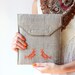 Hands embroidered iPad case - iPad sleeve - Rustic - Two orange birds - OOAK