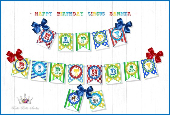 Vintage CIRCUS Party, Carnival Party - Happy Birthday PRINTABLE Party BANNER Sign - Bella Bella Studios Il_570xn