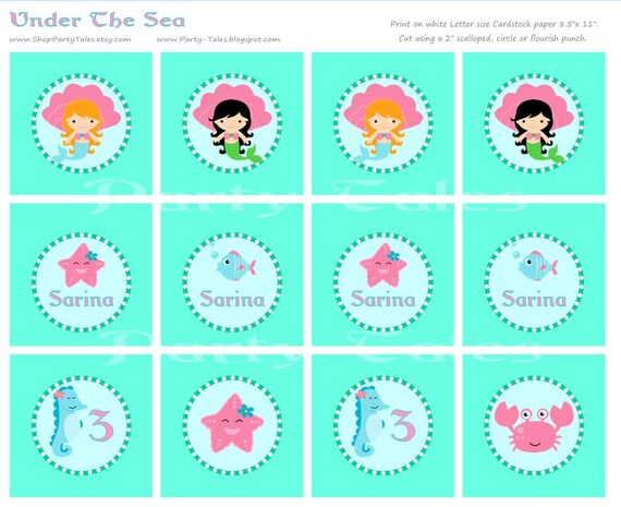 UNDER THE SEA Mermaid Party Girl Birthday 2" cupcake toppers- As Seen on Hostess with the Mostess Il_570xn