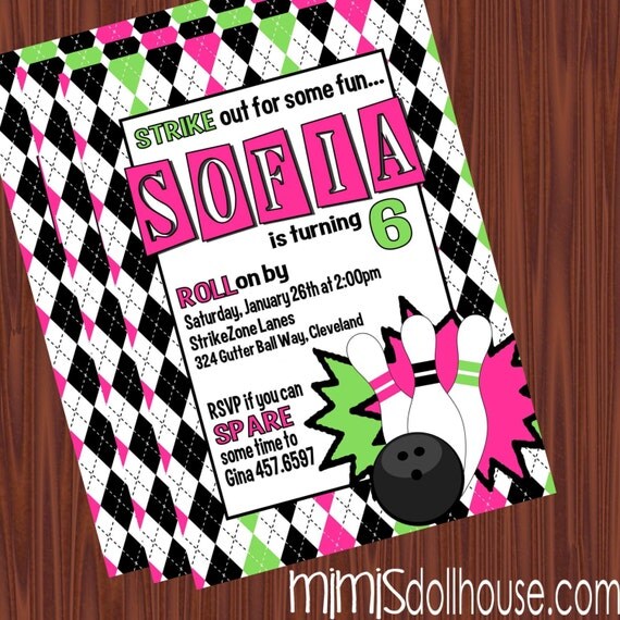 Bowling Invitation- Printable Bowling Birthday Invitation- Bowl Invitation PDF/JPEG Il_570xn
