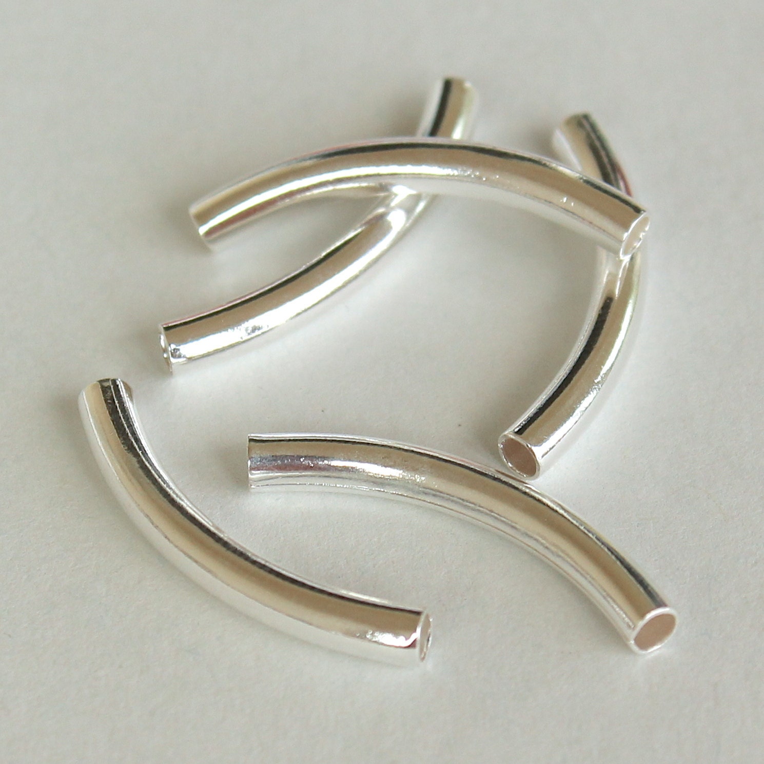 6 SILVER Curved Noodle TUBE Beads 26X3mm with by MichouBeads