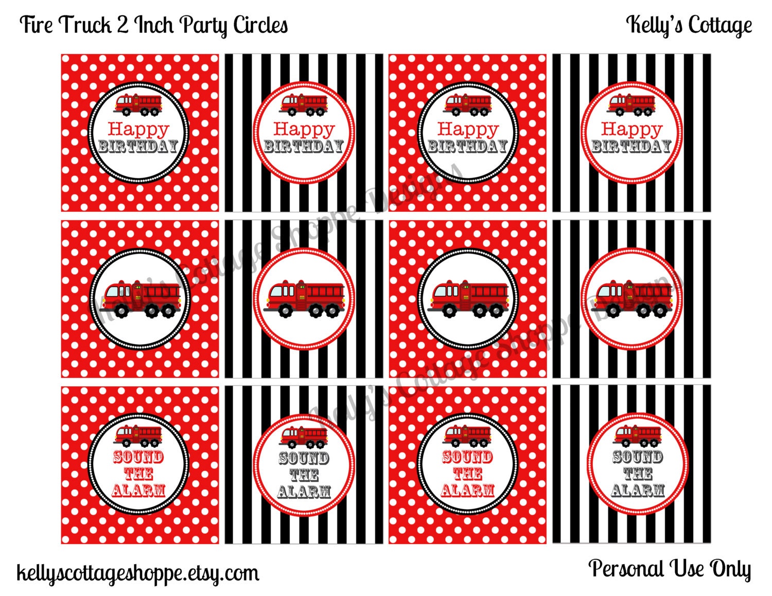 Instant Download Fire Truck 2 Inch Party Circles...Cupcake Toppers, Favor Tags, Decorative Circles Il_570xn