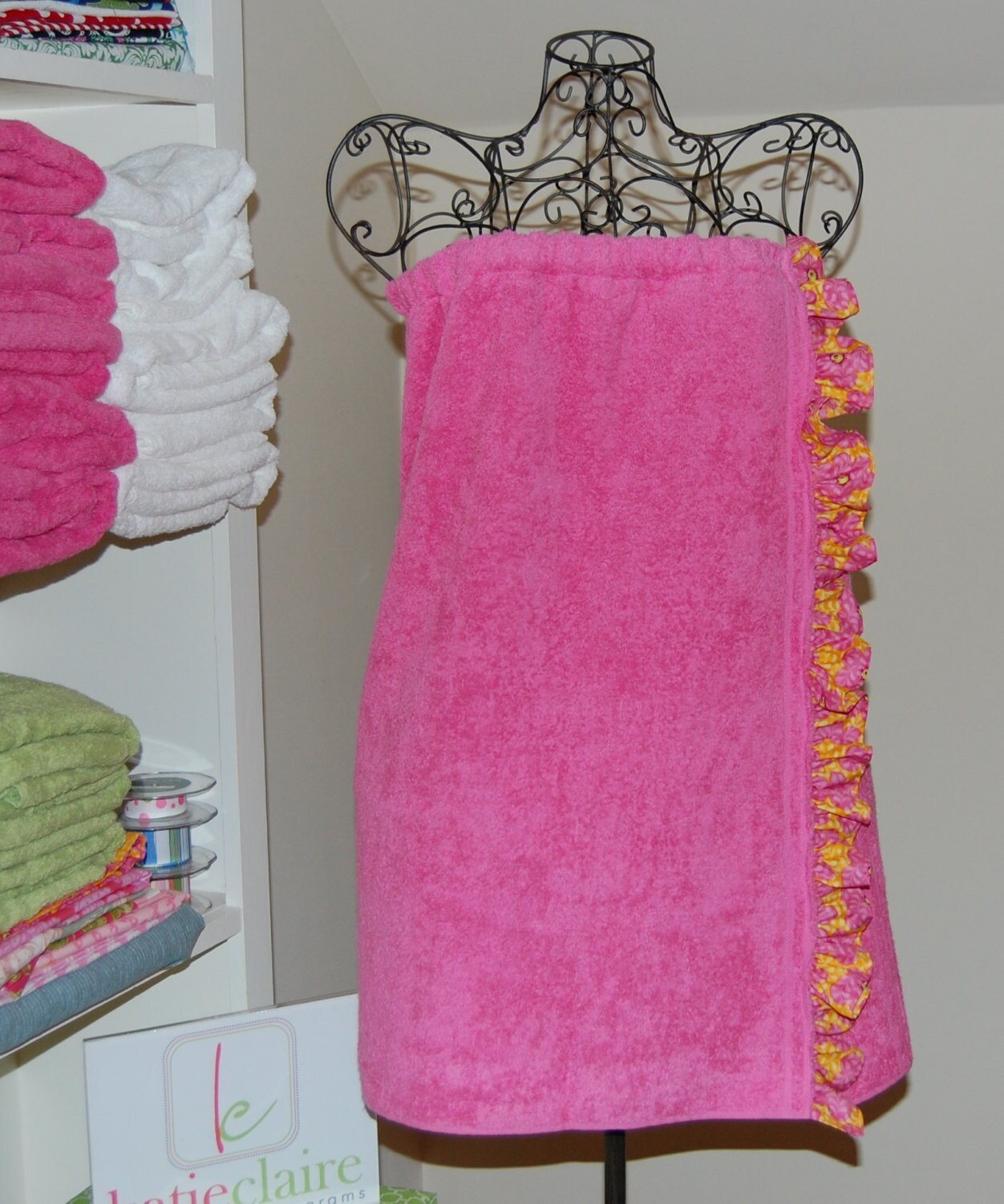Monogrammed Terry Cloth Bath Wrap with Pink and by smberrier
