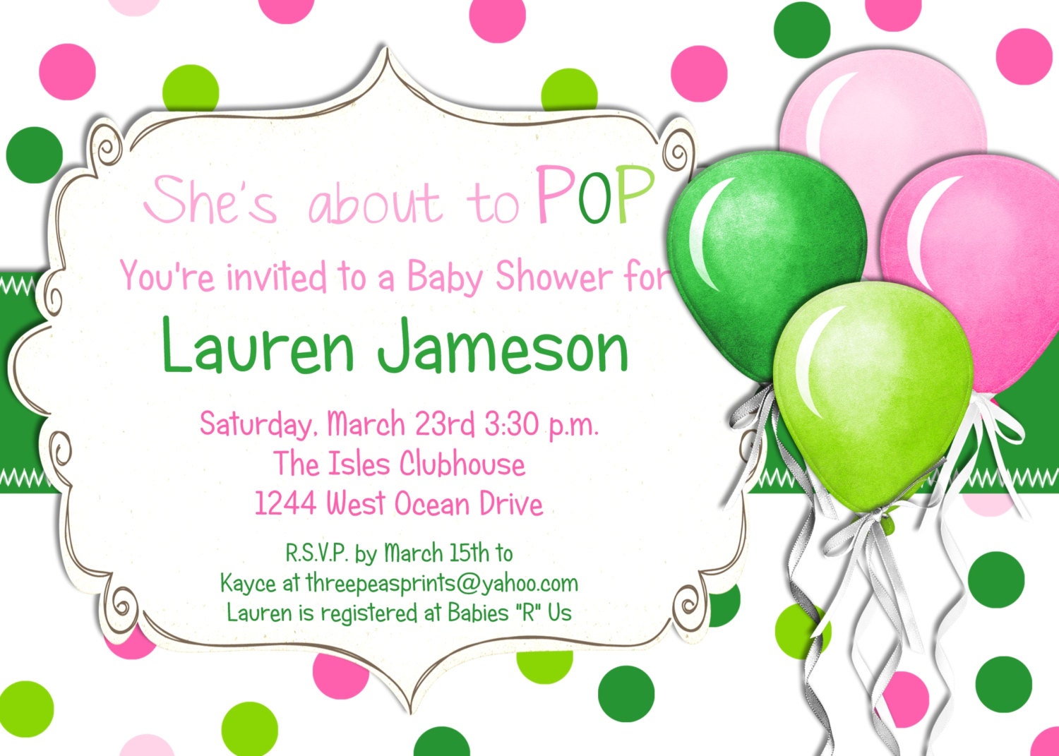 Pink She's About to Pop Baby Shower Invitation Baby Girl Printable Custom Invite Il_570xn