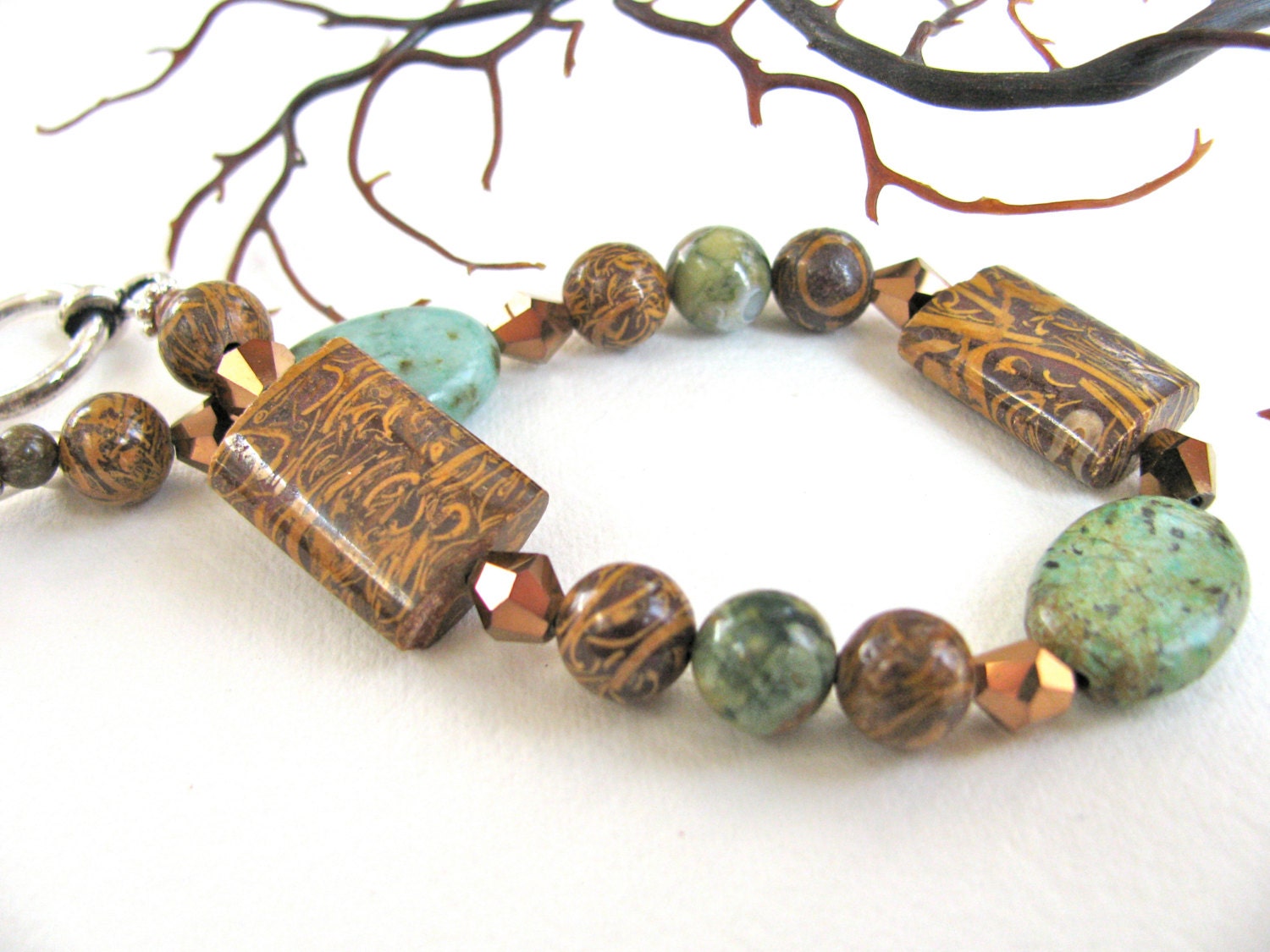 Turquoise with Elephant Jasper beaded bracelet, gemstones 251