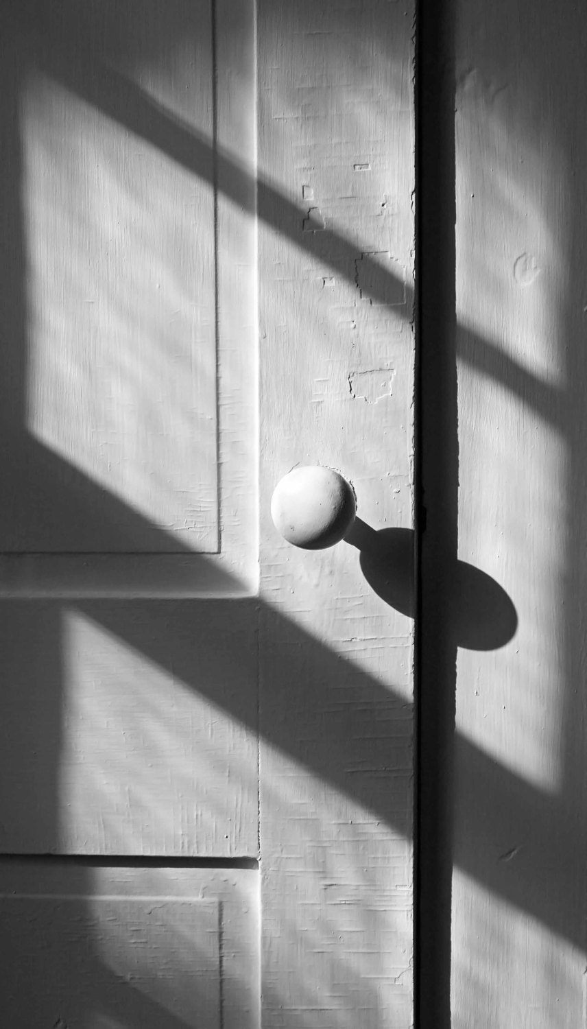 Afternoon Shadows - Fine Art Photo - Black and White Antique Door - BrookeRyanPhoto