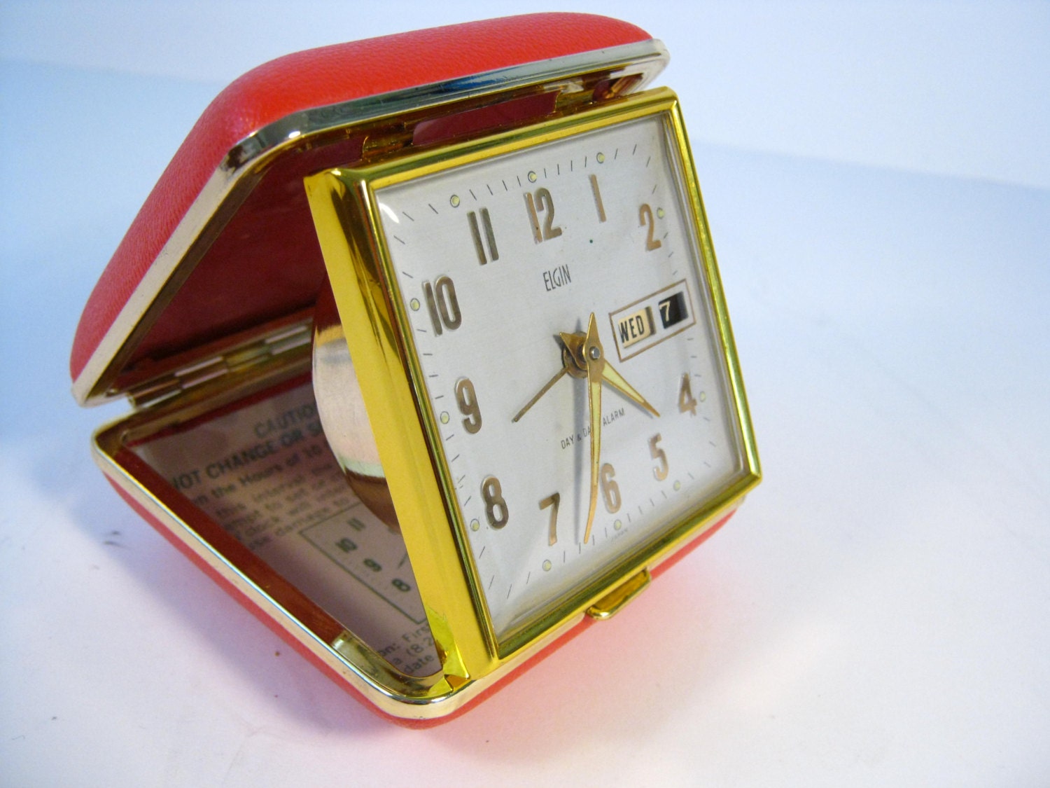 Vintage ELGIN Travel Alarm Clock Red Elgin Travel by PherdsFinds