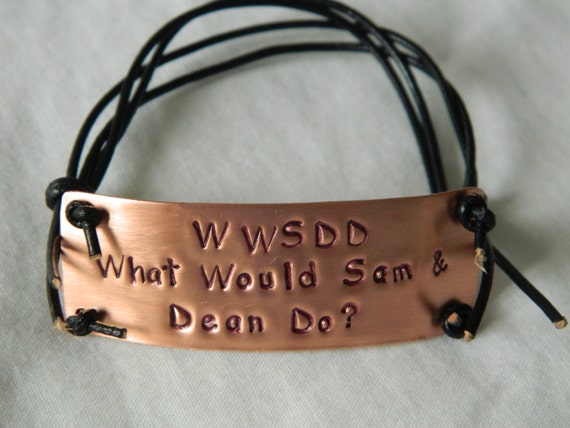 Supernatural Inspired Handstamped Bracelet 'wwsdd what would sam and dean do' Updated Design
