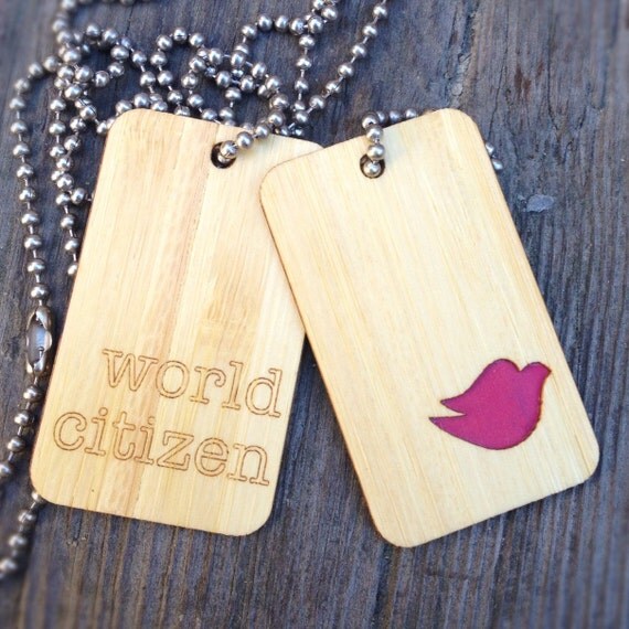 Bamboo Dog Tag World Citizen by SaraLua on Etsy
