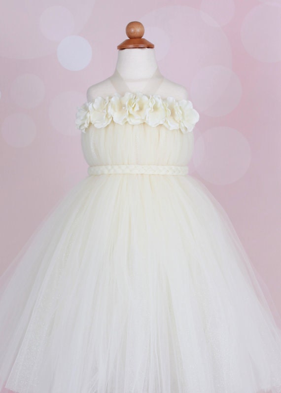 Flower Girl Tutu Dress - Ivory - Moon Light Magic - 7-8 Youth Girl - Cutie Patootie Designz Il_570xn