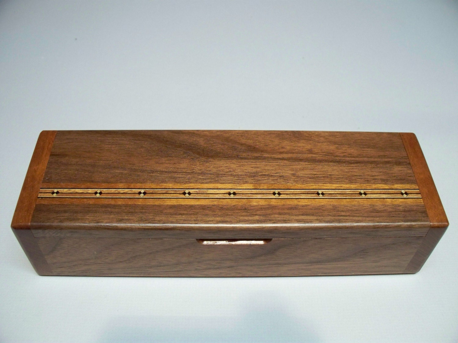 Walnut & Mahogany Box with Inlay - Lacquer Finish