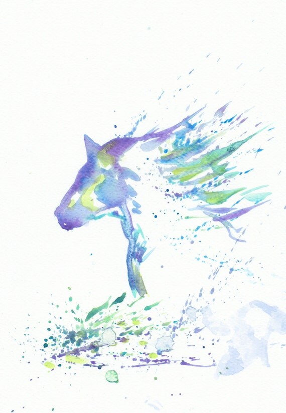 Items similar to Blue Zen Horse Art Watercolor Painting Print 8x11