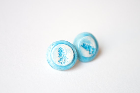 SALE 50% OFF -Ceramic Earrings in Baby Blue- Post earrings pottery by RossLab