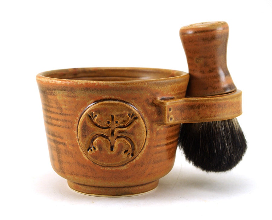 Mens Shaving Set, Brown Tree Frog Coqui Shave Mug, Black Badger Hair Shave Brush and Shave Soap, Gift for Dads and Grads by MiriHardyPottery - MiriHardyPottery Mens Shaving Set, Brown Tree Frog Coqui Shave Mug, Black Badger Hair Shave Brush and Shave Soap, Gift for Dads and Grads by MiriHardyPottery - MiriHardyPottery
