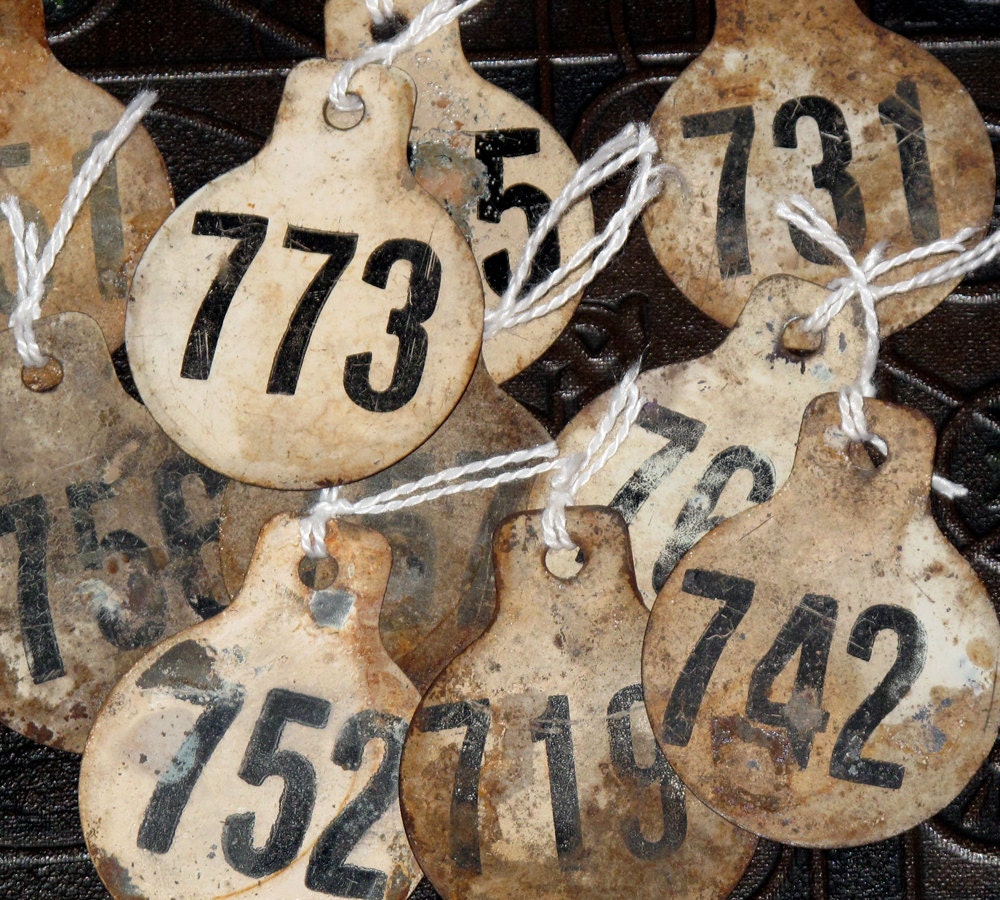 Metal Number Tags Vintage Antique