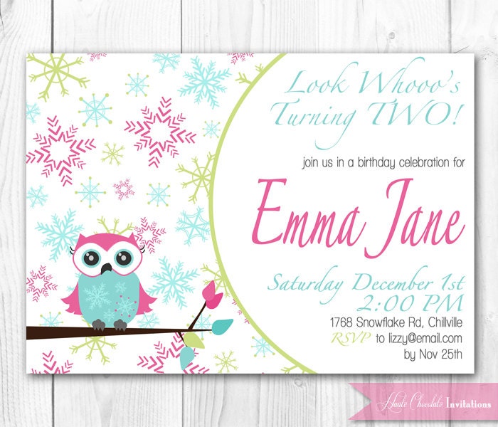Winter Owl Birthday Invitation. Owl Birthday Party Invite. DIY Printable Birthday Invitation. Il_570xn