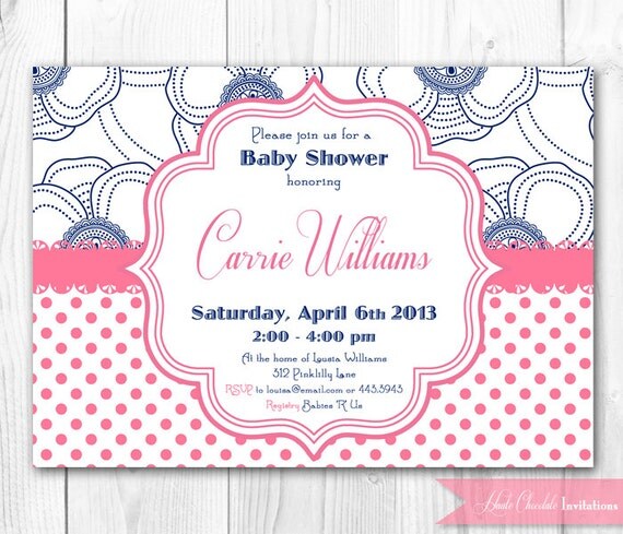 Shabby Chic Baby Shower Invitation - Navy & Pink Chevron Invitation. DIY Printable Baby Shower or Bridal Shower or Bridal Shower Invite. Il_570xn
