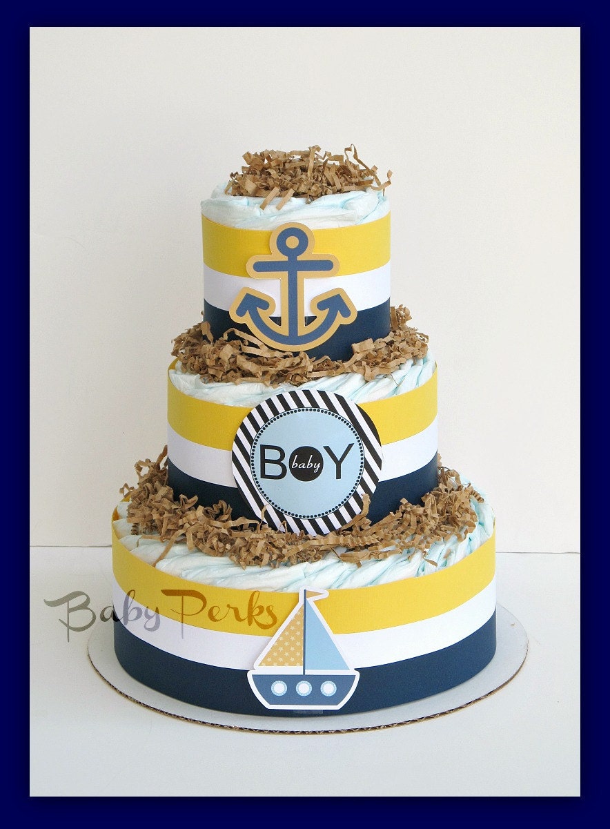 Nautical Diaper Cake, Nautical Baby Shower , Sailboat Theme, Baby 