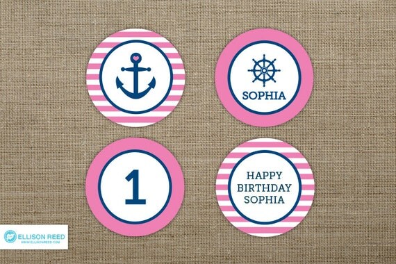 Nautical Birthday - Nautical Printable - Nautical Cupcake Toppers - Anchor - Pink Birthday - First Birthday - Nautical Baby Shower Il_570xn