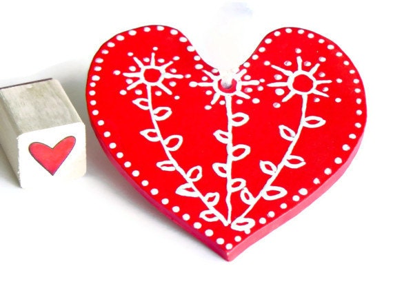 Valentine's Day Heart Red Ceramic Ornament Eco Friendly Pottery Wedding Favor Mothers Day Gift - Ceraminic