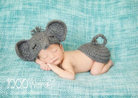 Gray elephant set crochet outfit photo by 4thgenerationdesigns