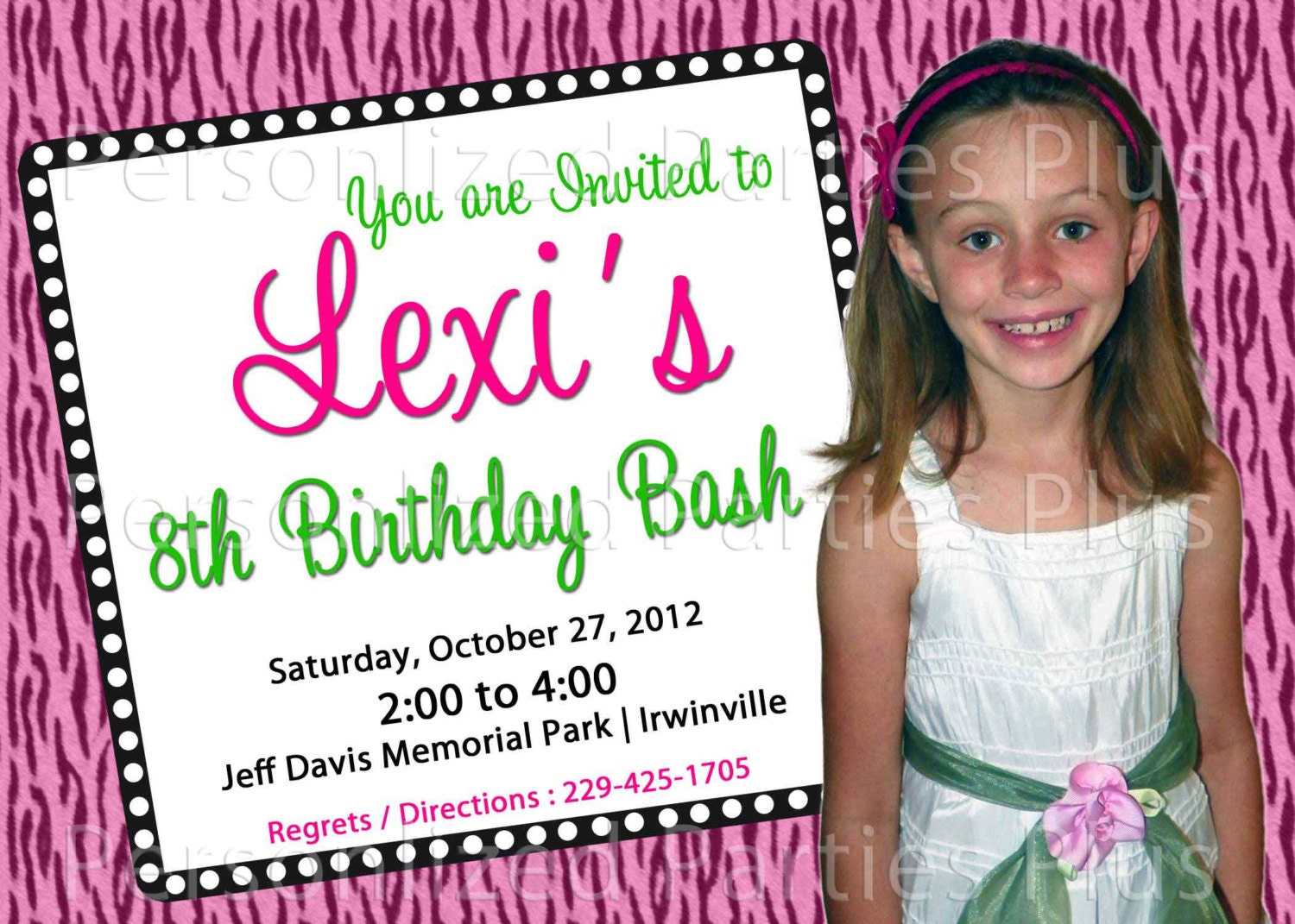 Pink zebra print birthday invitation that is personalized: Downloadable image Il_570xn