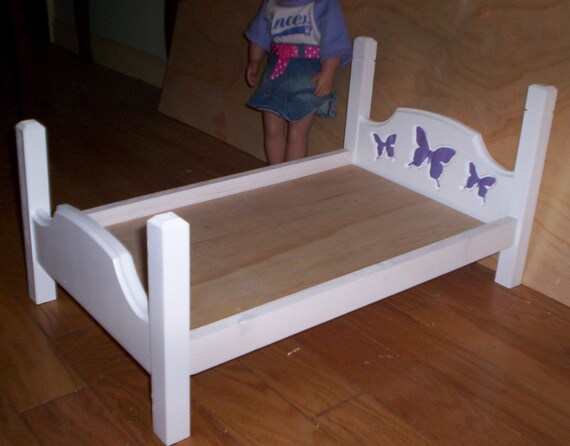 handcrafted American Girl doll size bed white with dark purple ...