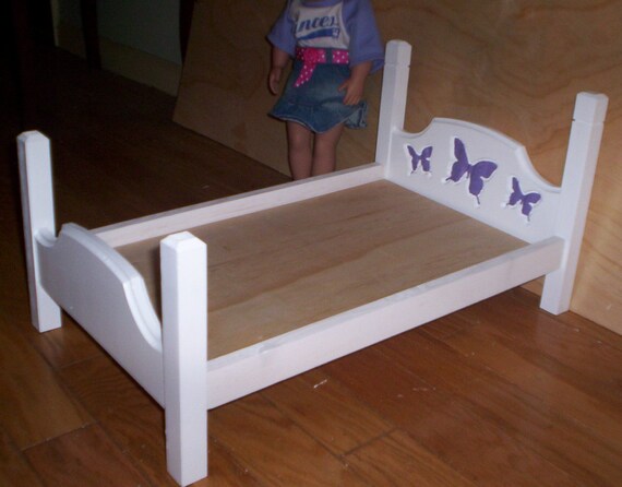 handcrafted American Girl doll size bed white with dark purple ... handcrafted American Girl doll size bed white with dark purple ...