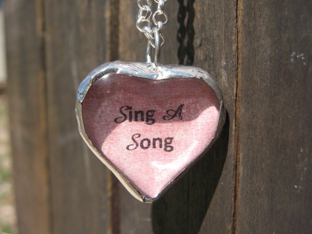 Sing A Song, Reversible Soldered Chunky Glass Heart Pendant - PetalsNMetals