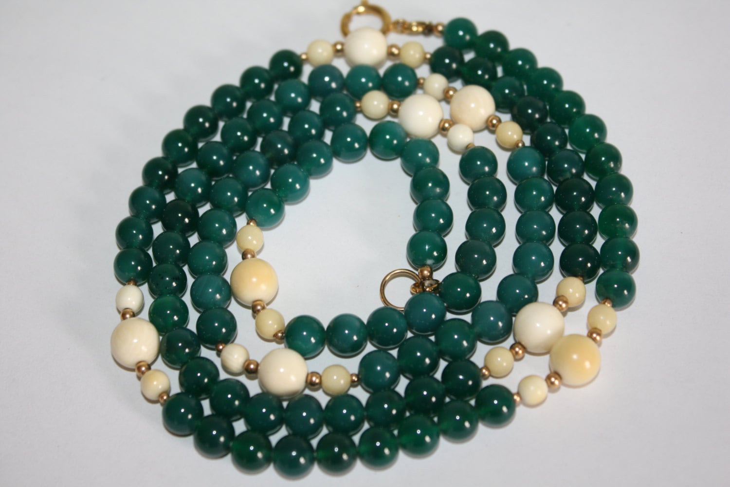 RESERVED Vintage Necklace Green Jade Ivory Bead by patwatty