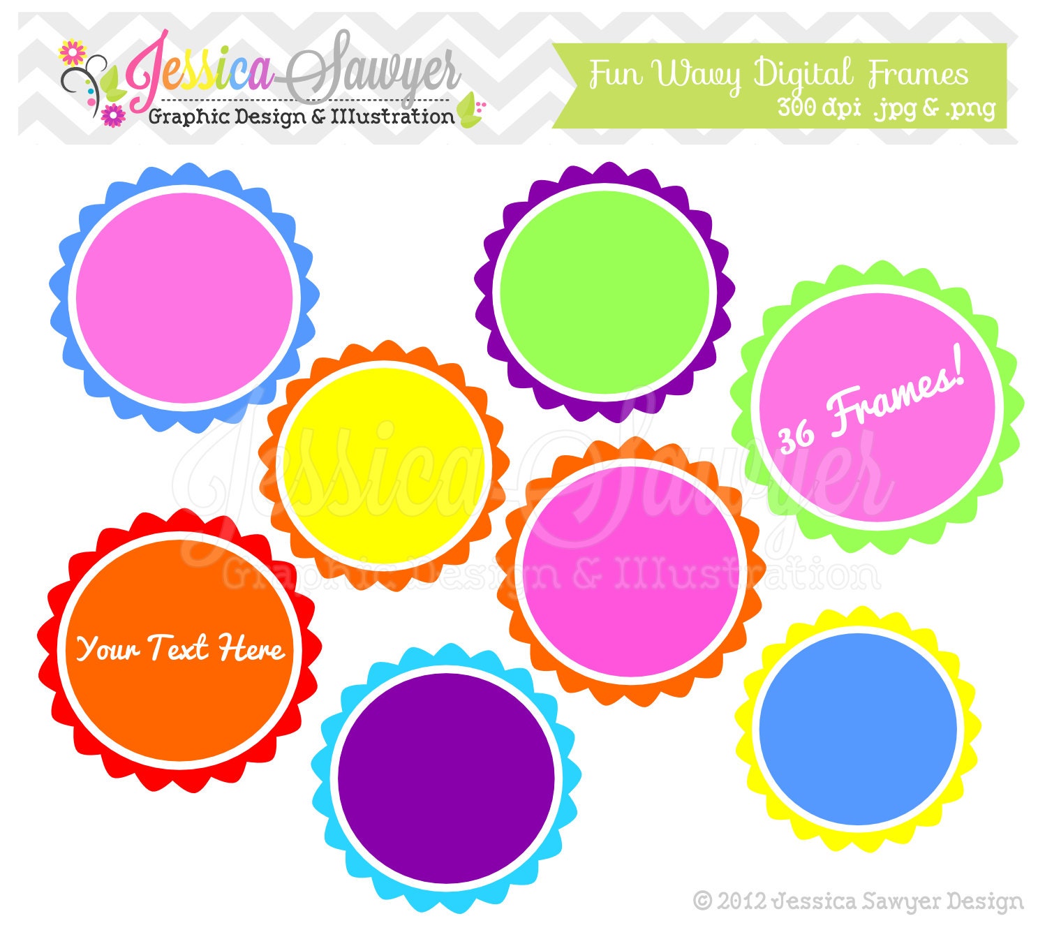 CLEARANCE, Wavy digital frames - rainbow digital frames - frame clip art - commercial use - personal use - invitation clip art - Il_570xn