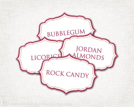 Candy Buffet Labels - Your 2 Colors - PRINTABLE - Elegant Candy (Dessert, Popcorn, Snack, Ice Cream, Cookie...) Buffet Labels Il_570xn