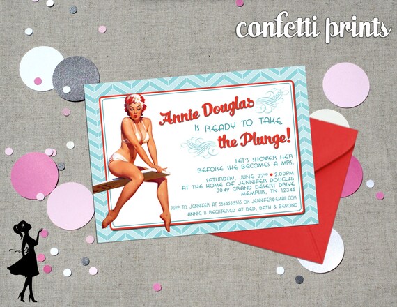Retro Bridal Shower Invitation - TAKING THE PLUNGE Printable Il_570xn