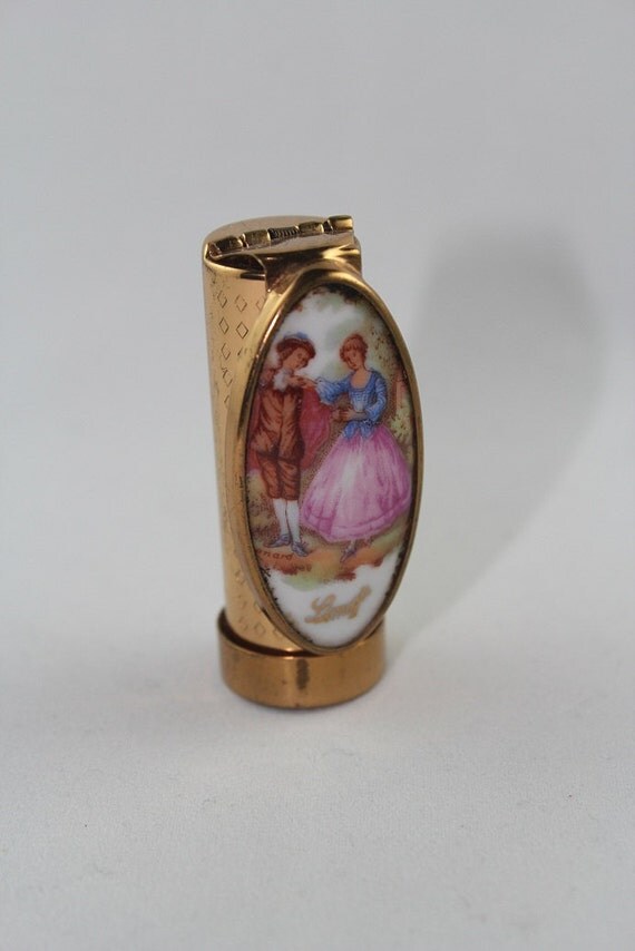 Limoges Porcelain Metal Lipstick Case with Mirror by Mimameborde